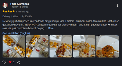 Testimoni pelanggan Siomay Bucin 2